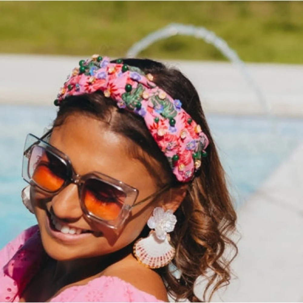 BRIANNA CANNON ADULT SIZE PINK LUAU HEADBAND WITH CRYSTALS & BEADS
